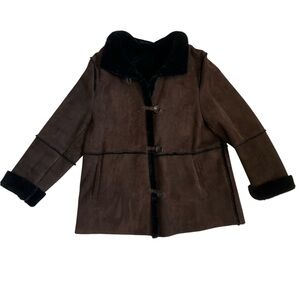 Blue Duck Womens Shearling Button Down Hooded Coat Dark Brown Size MP Medium